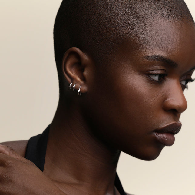 Diamond Triology Seamless Piercing Hoop in Solid White Gold-Astrid &amp; Miyu