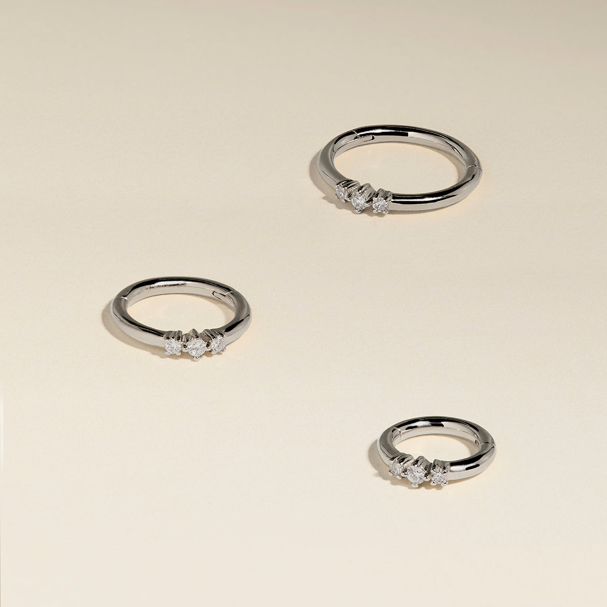 Diamond Triology Seamless Piercing Hoop in Solid White Gold-Astrid &amp; Miyu
