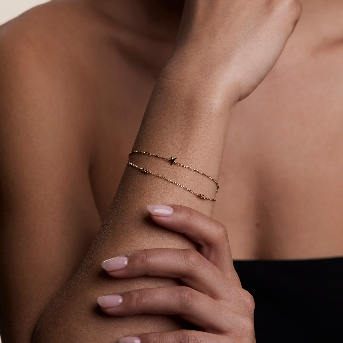 Starfish Double Chain Bracelet in Gold-Astrid &amp; Miyu