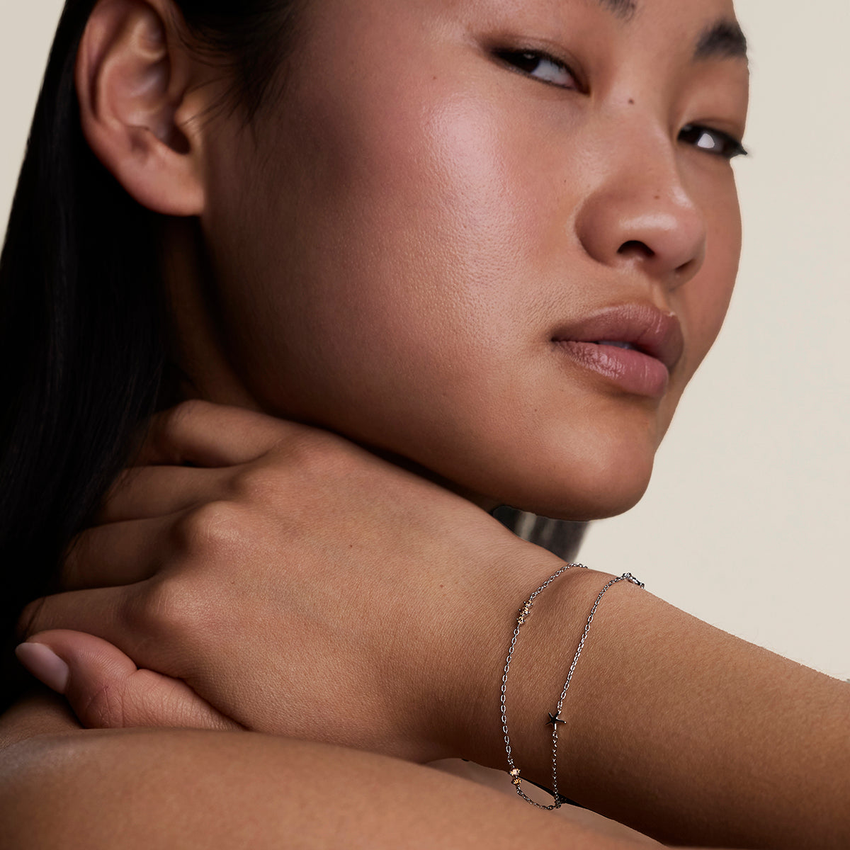 Starfish Double Chain Bracelet in Silver-Astrid &amp; Miyu