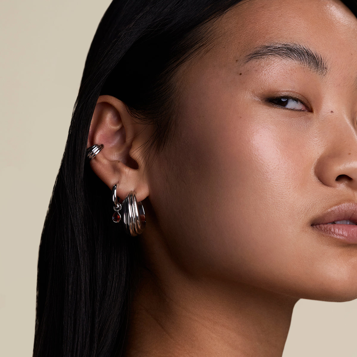 Ripple Wave Hoops in Silver-Astrid &amp; Miyu