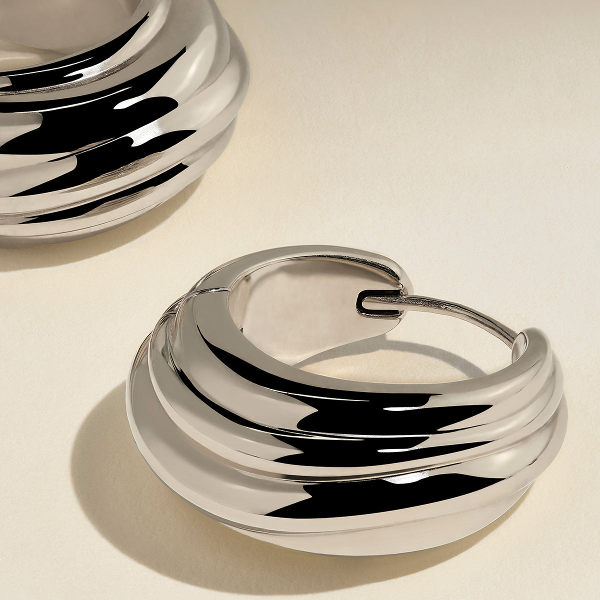 Ripple Wave Hoops in Silver-Astrid &amp; Miyu