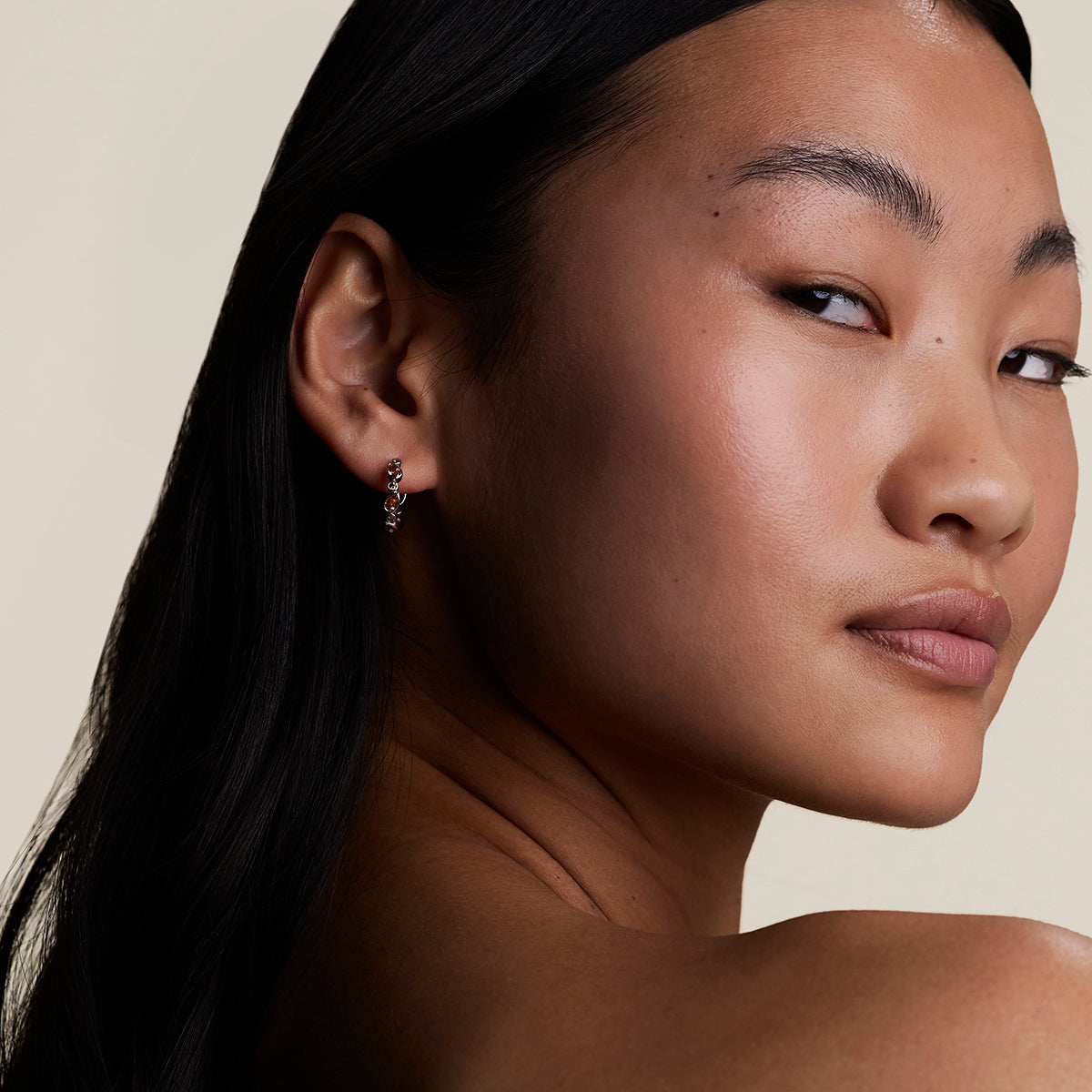 Sunset Pear Hoops in Silver-Astrid &amp; Miyu