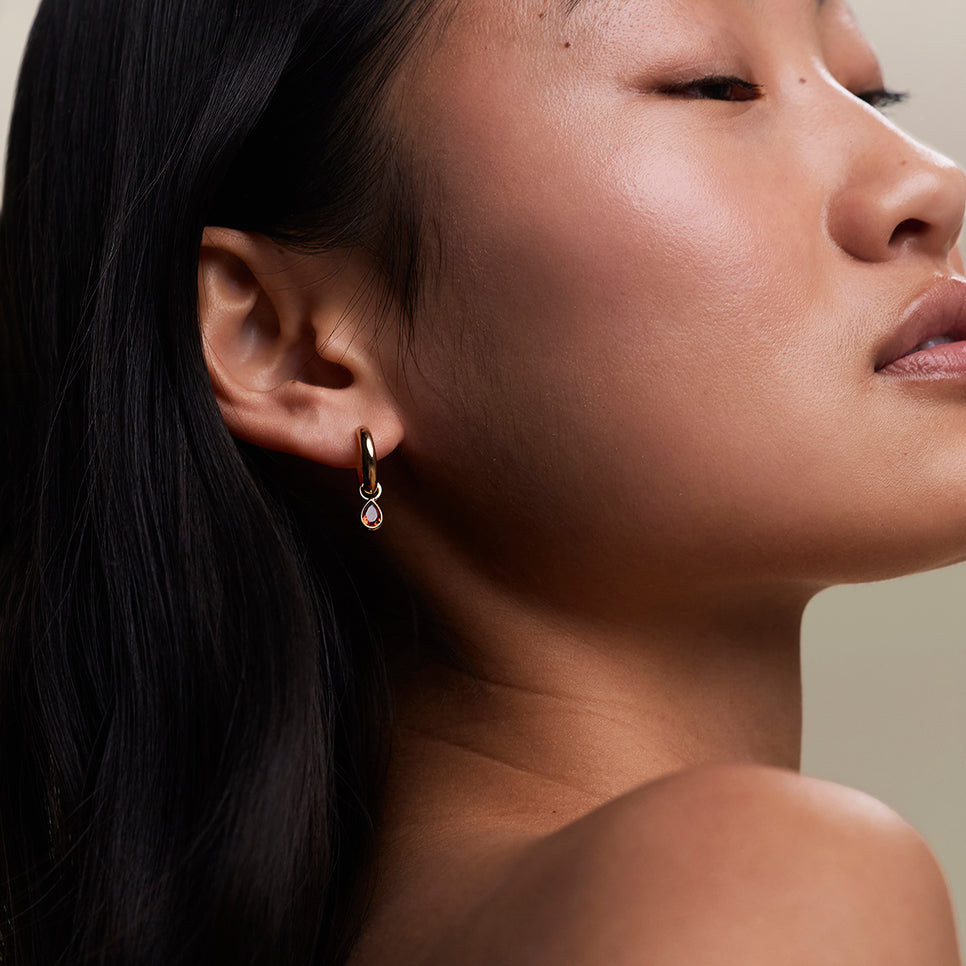 Sunset Pear Charm Hoops in Gold-Astrid &amp; Miyu