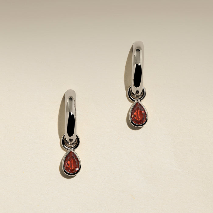 Sunset Pear Charm Hoops in Silver-Astrid &amp; Miyu