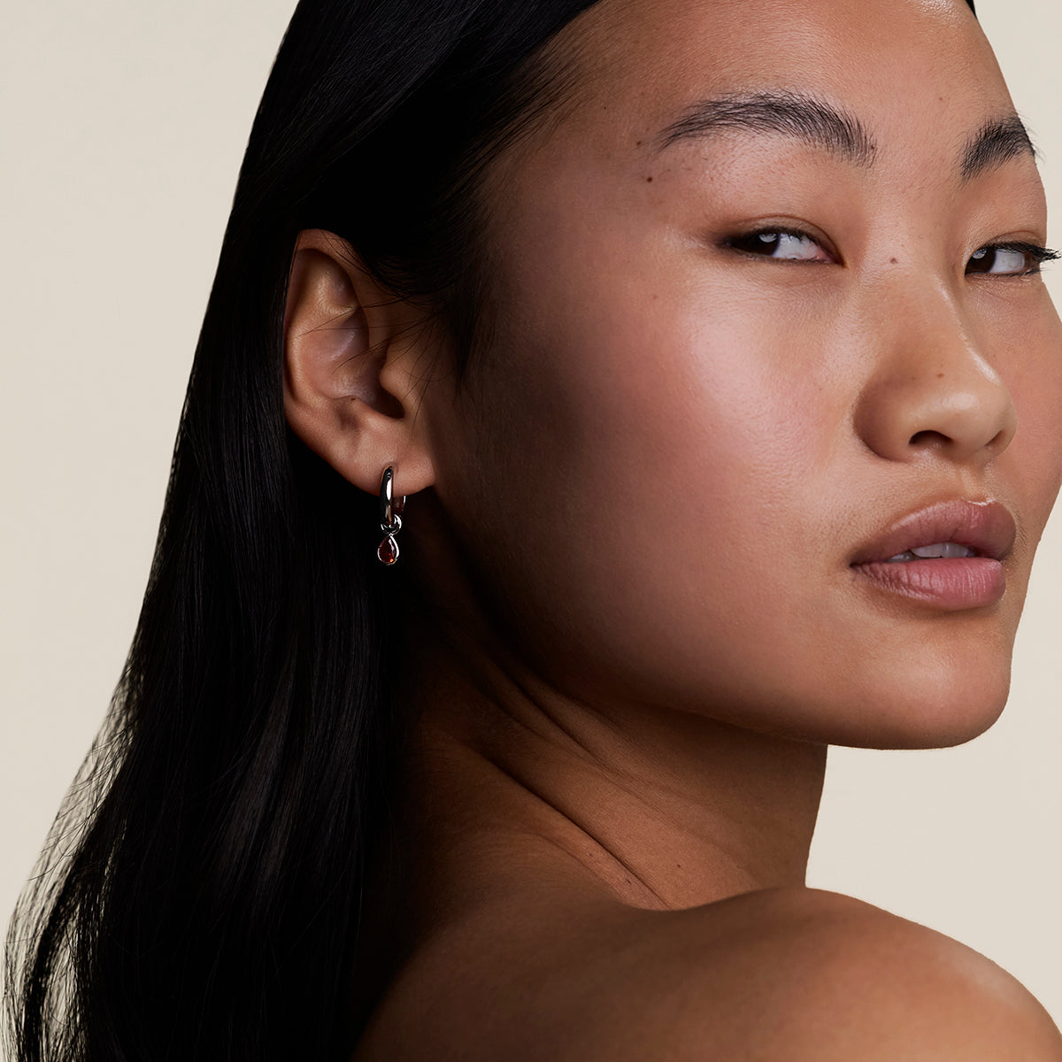 Sunset Pear Charm Hoops in Silver-Astrid &amp; Miyu