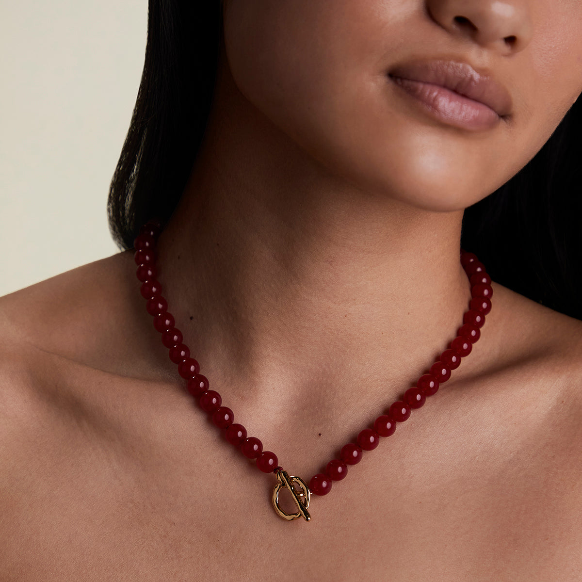 Sunset Red Beaded Necklace in Gold-Astrid &amp; Miyu