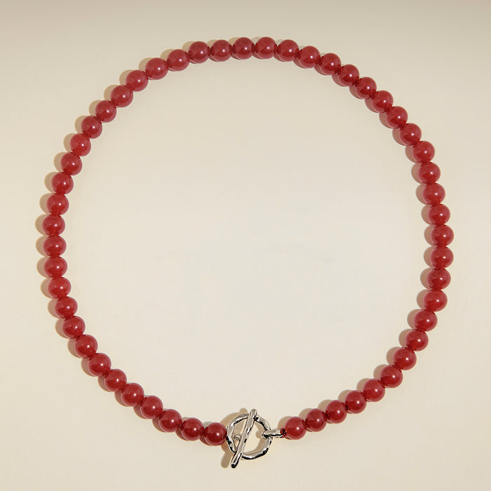 Sunset Red Beaded Necklace in Silver-Astrid &amp; Miyu