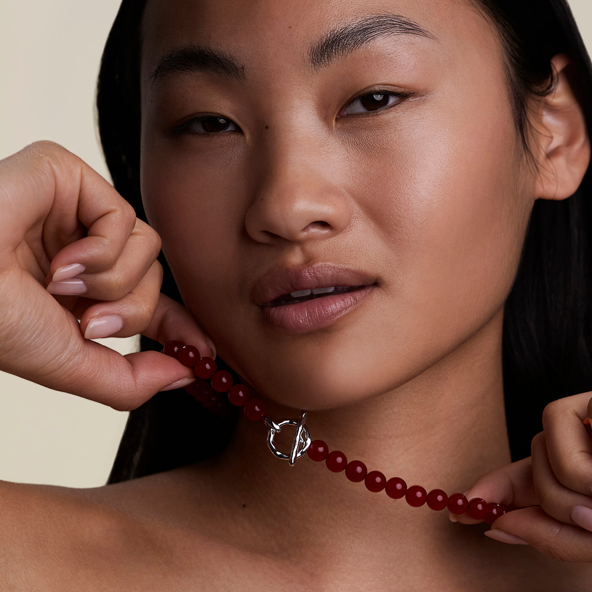 Sunset Red Beaded Necklace in Silver-Astrid &amp; Miyu