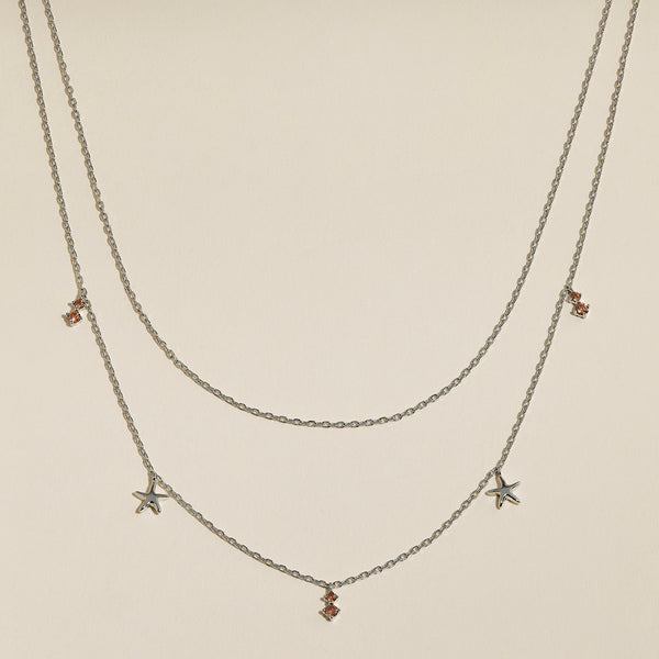 Starfish Double Chain Necklace in Silver-Astrid &amp; Miyu