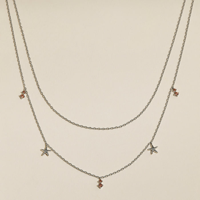 Starfish Double Chain Necklace in Silver-Astrid &amp; Miyu