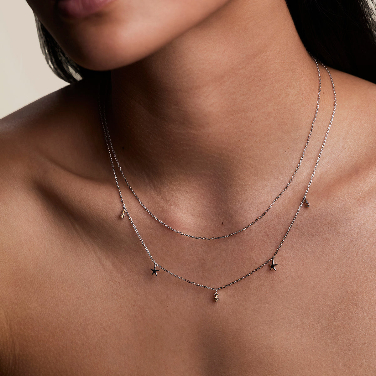 Starfish Double Chain Necklace in Silver-Astrid &amp; Miyu