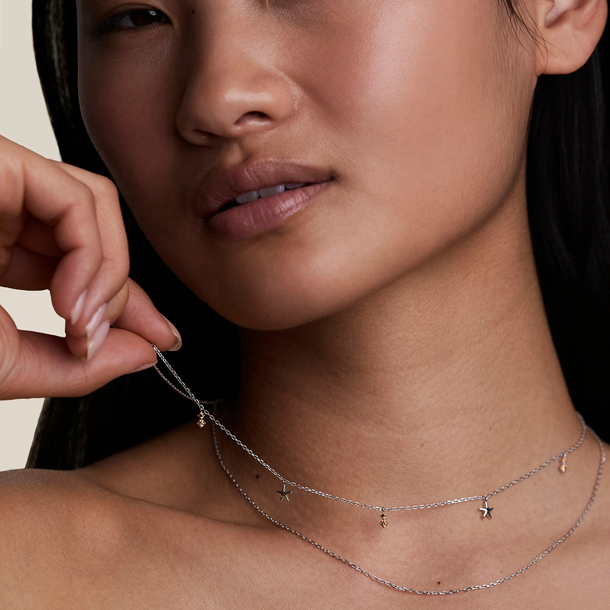 Starfish Double Chain Necklace in Silver-Astrid &amp; Miyu