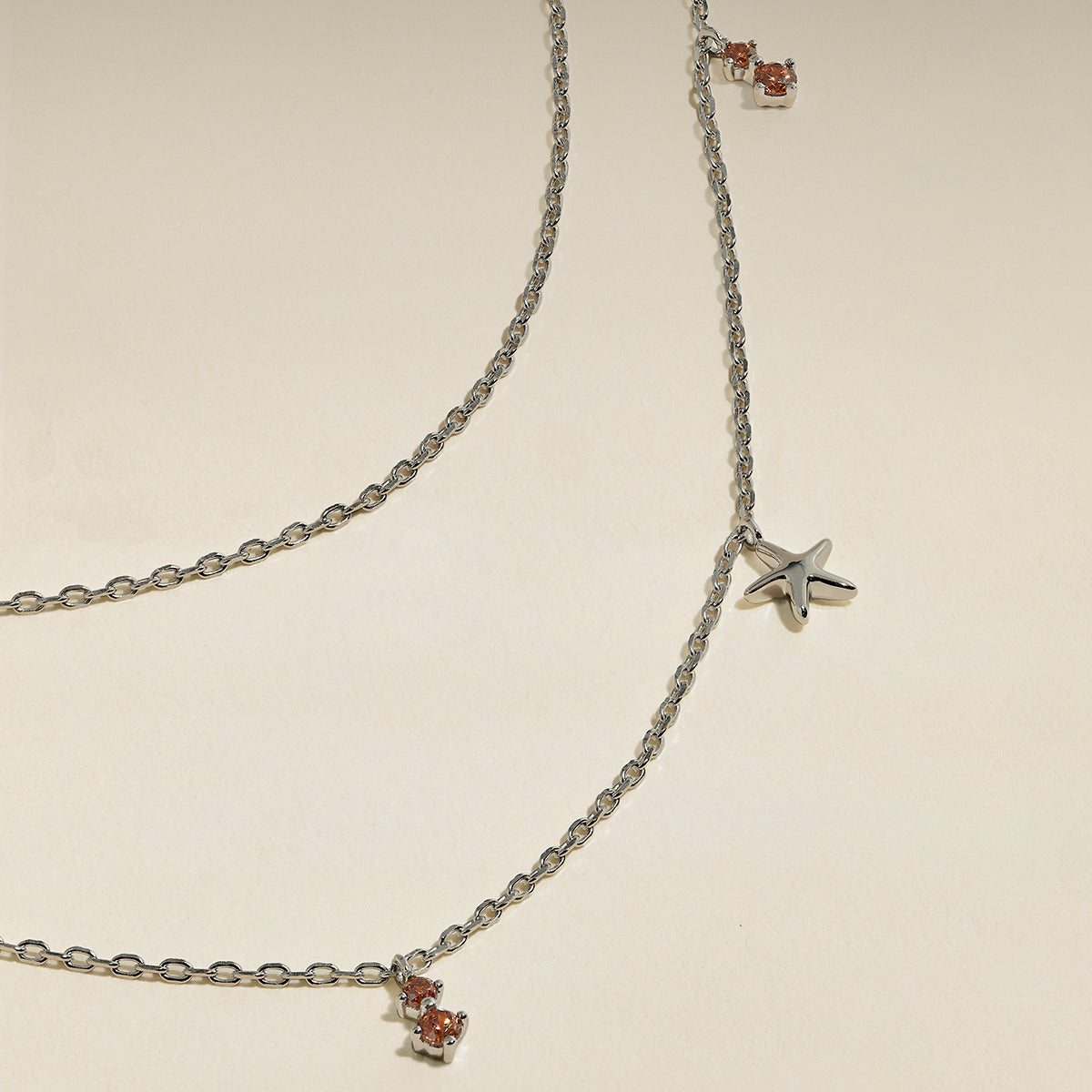 Starfish Double Chain Necklace in Silver-Astrid &amp; Miyu