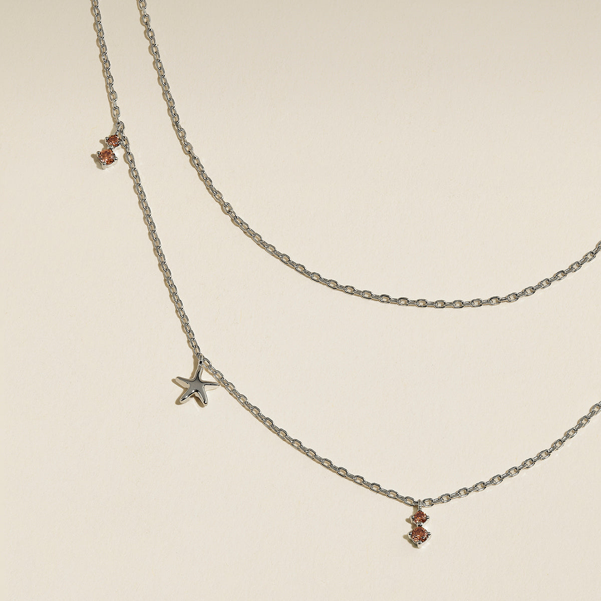 Starfish Double Chain Necklace in Silver-Astrid &amp; Miyu