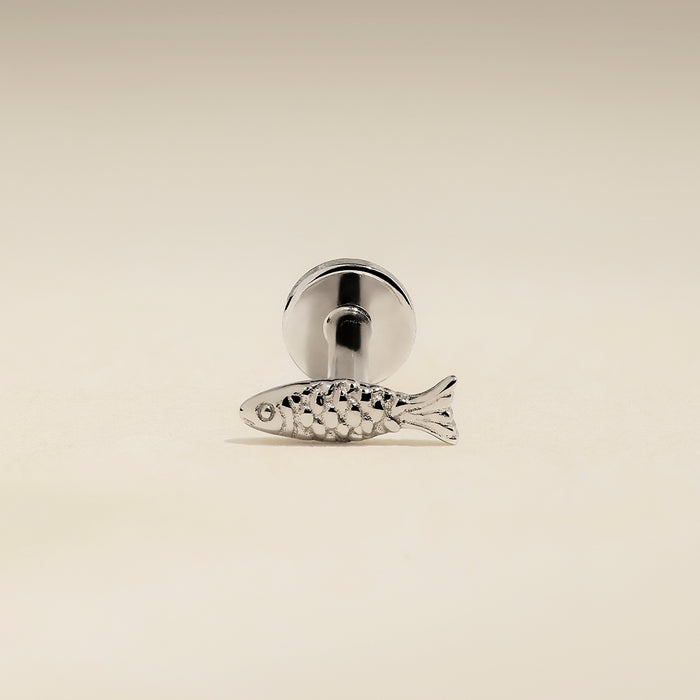 Fish Piercing Stud in Solid White Gold-Astrid &amp; Miyu