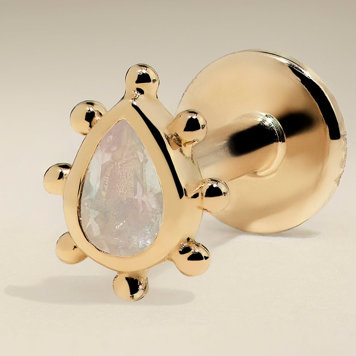 Moonstone Beaded Piercing Stud in Solid Gold-Astrid &amp; Miyu