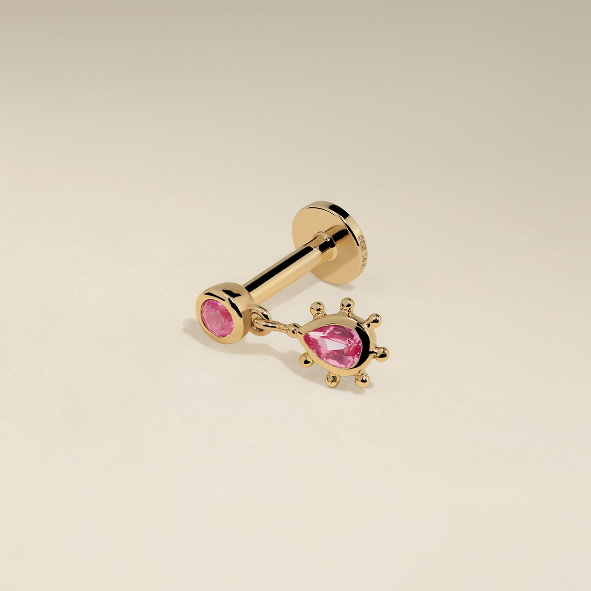Pink Sapphire Beaded Charm Piercing Stud in Solid Gold-Astrid &amp; Miyu