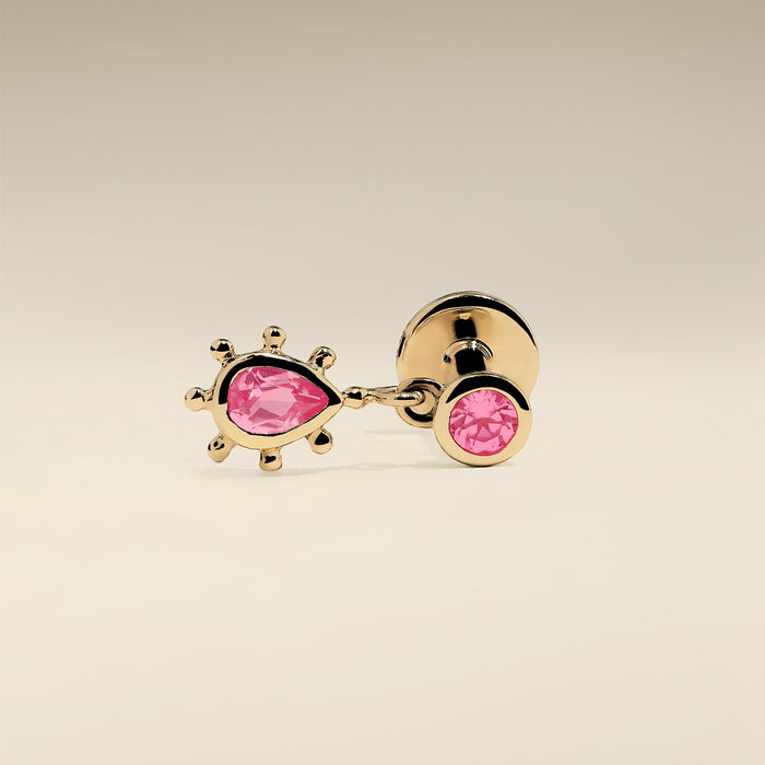 Pink Sapphire Beaded Charm Piercing Stud in Solid Gold-Astrid &amp; Miyu