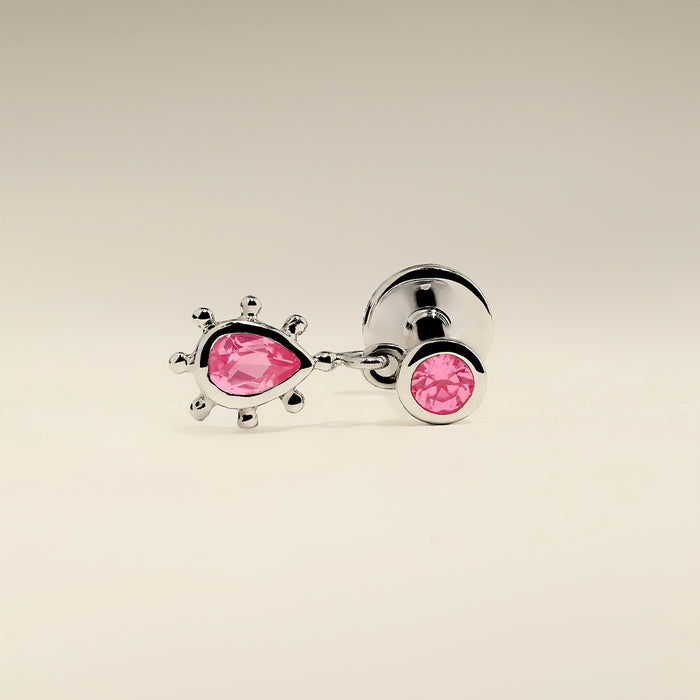 Pink Sapphire Beaded Charm Piercing Stud in Solid White Gold-Astrid &amp; Miyu