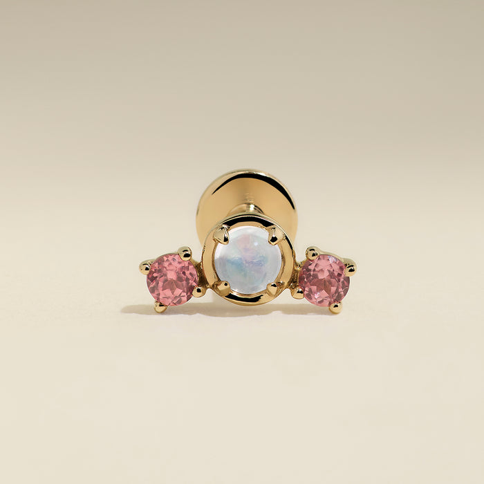 Moonstone & Padparadscha Cluster Piercing Stud in Solid Gold-Astrid &amp; Miyu