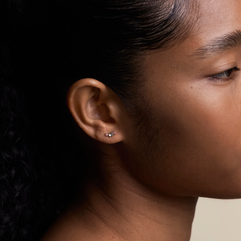 Moonstone & Padparadscha Cluster Piercing Stud in Solid Gold-Astrid &amp; Miyu
