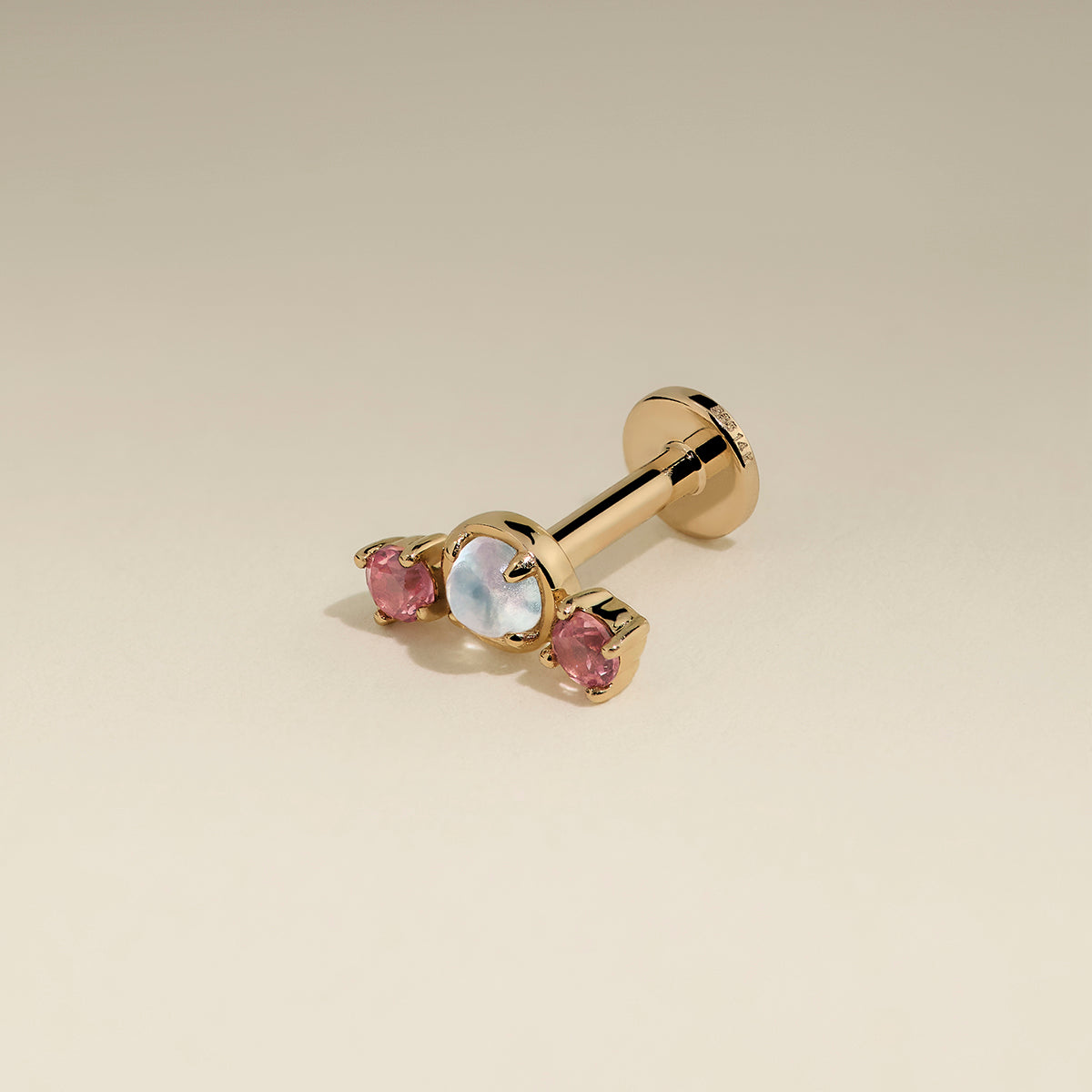 Moonstone & Padparadscha Cluster Piercing Stud in Solid Gold-Astrid &amp; Miyu