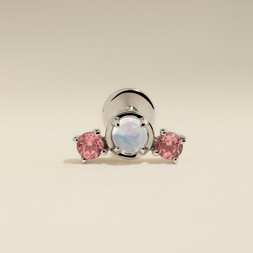 Moonstone & Padparadscha Cluster Piercing Stud in Solid White Gold-Astrid &amp; Miyu