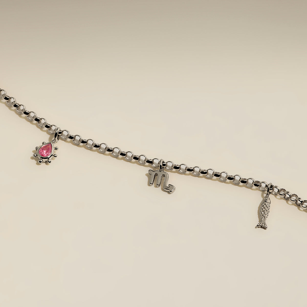 Pink Sapphire Beaded Charm 9k White Gold-Astrid &amp; Miyu