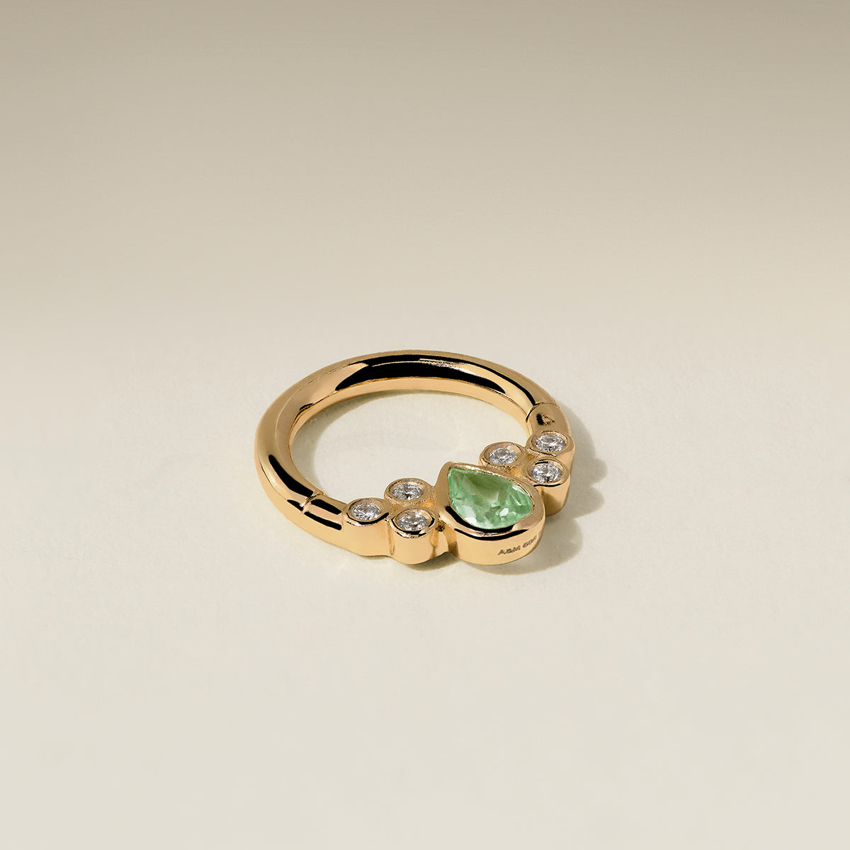 Diamond & Green Sapphire Pear Daith Hoop in Solid Gold-Astrid &amp; Miyu