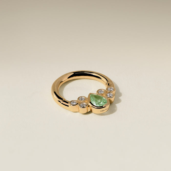 Diamond & Green Sapphire Pear Daith Hoop in Solid Gold-Astrid &amp; Miyu