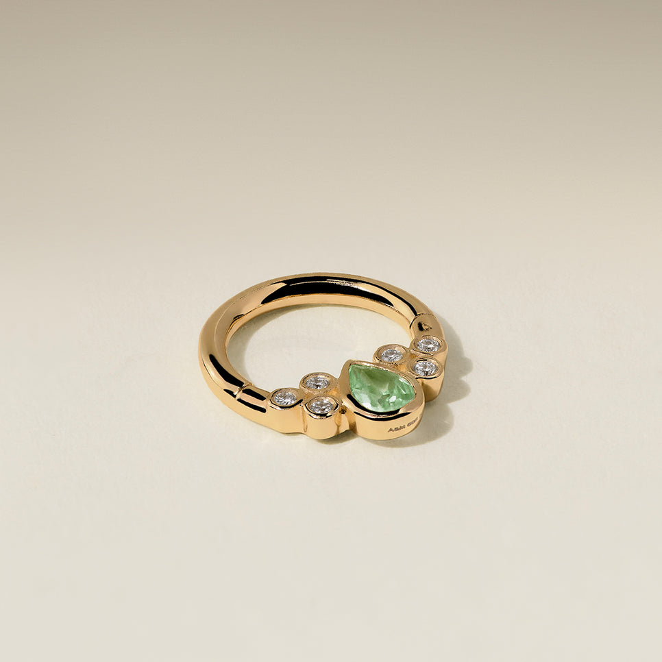 Diamond & Green Sapphire Pear Daith Hoop in Solid Gold-Astrid &amp; Miyu