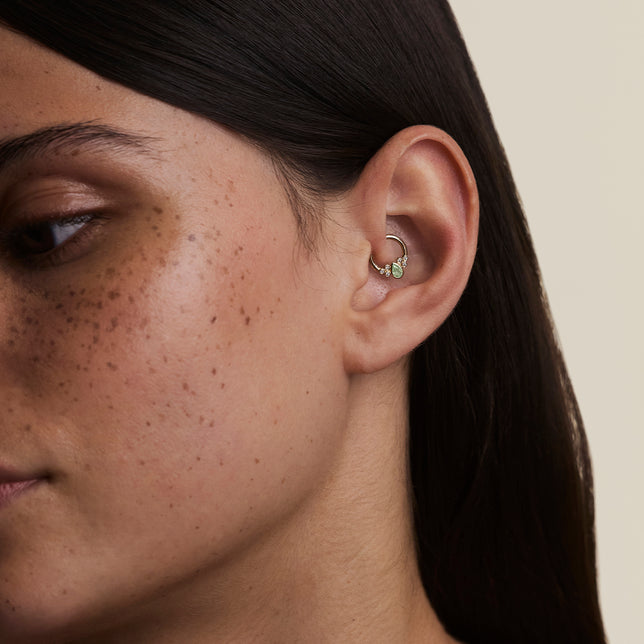 Diamond & Green Sapphire Pear Daith Hoop in Solid Gold-Astrid &amp; Miyu