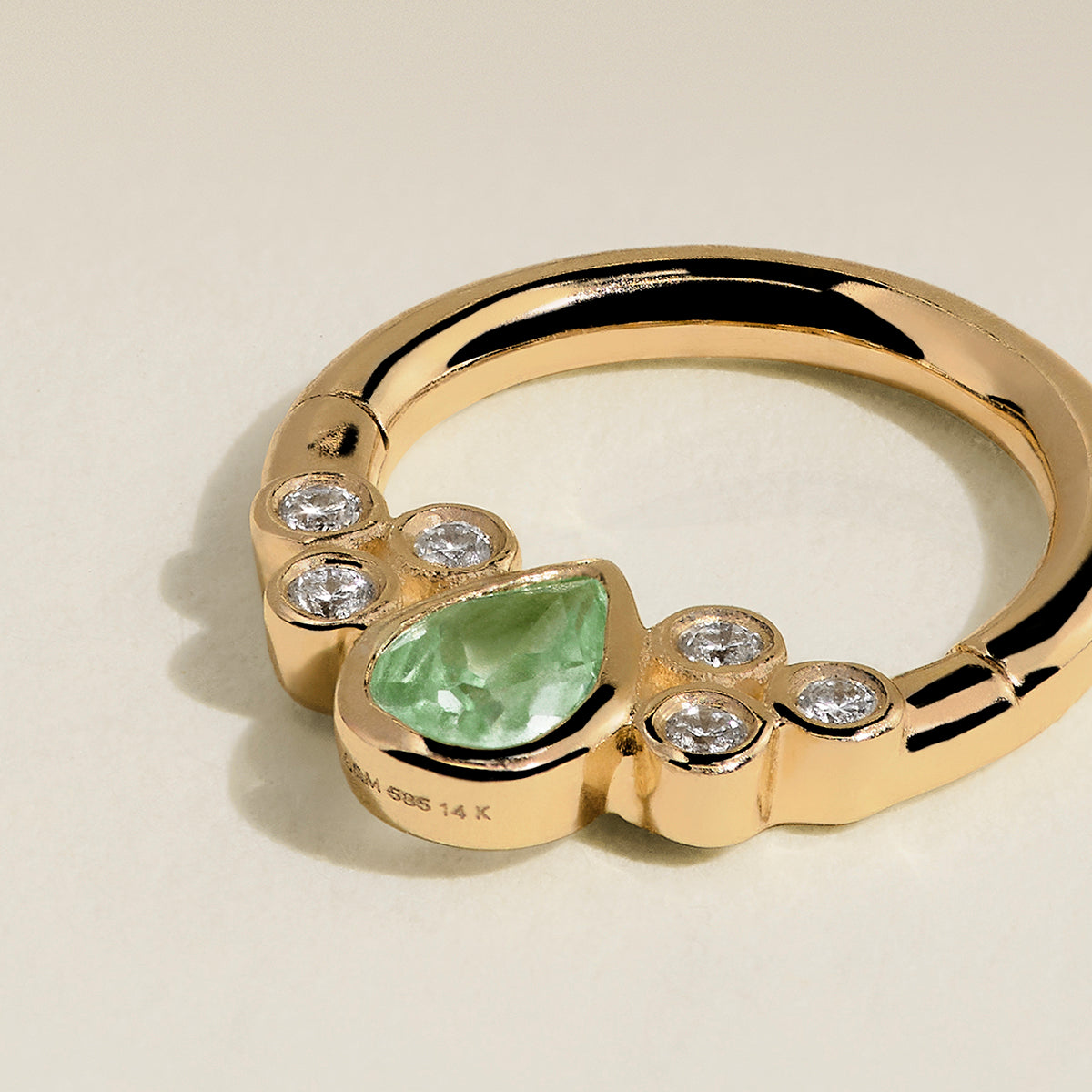 Diamond & Green Sapphire Pear Daith Hoop in Solid Gold-Astrid &amp; Miyu
