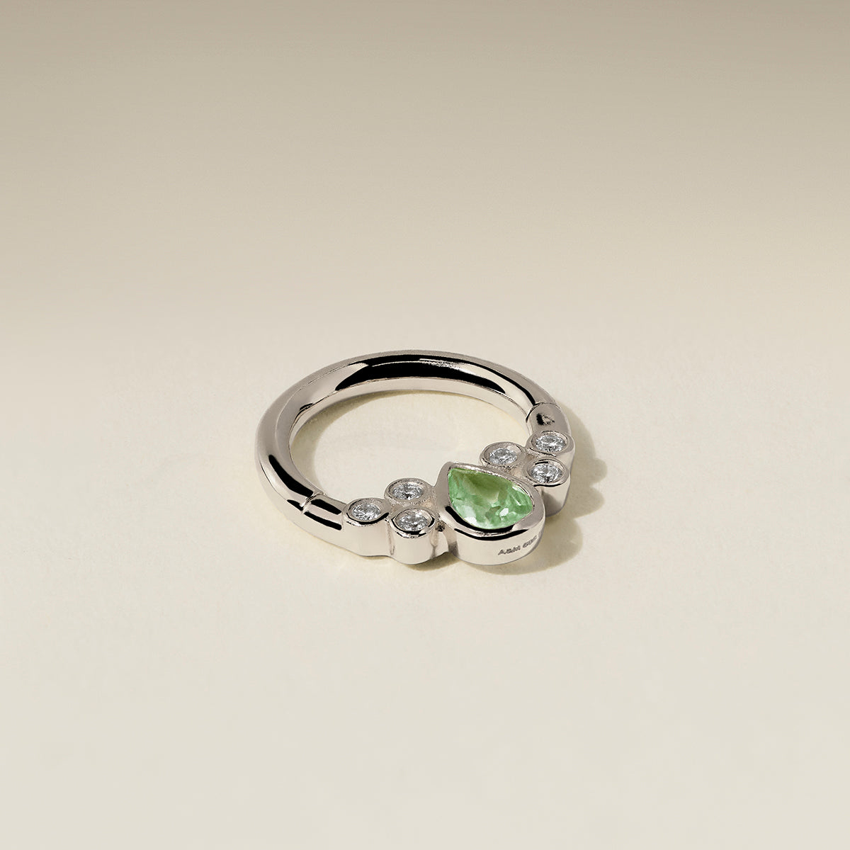 Diamond & Green Sapphire Pear Daith Hoop in Solid White Gold-Astrid &amp; Miyu