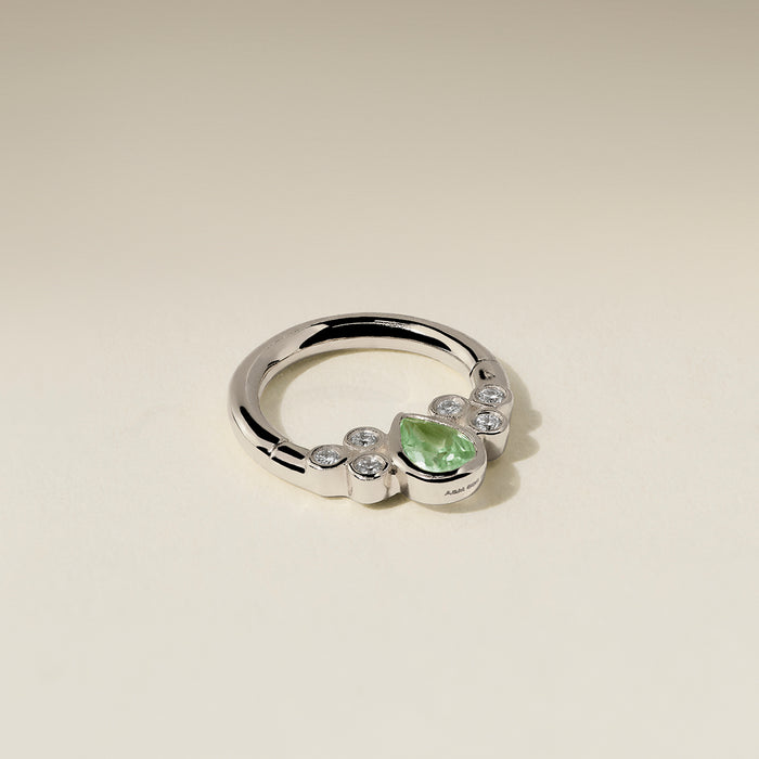 Diamond & Green Sapphire Pear Daith Hoop in Solid White Gold-Astrid &amp; Miyu
