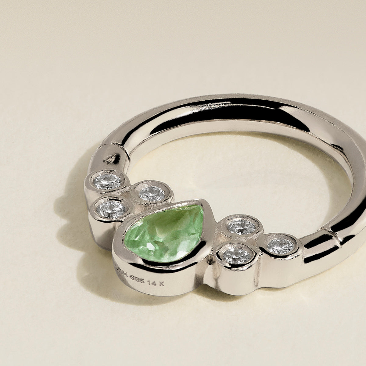 Diamond & Green Sapphire Pear Daith Hoop in Solid White Gold-Astrid &amp; Miyu