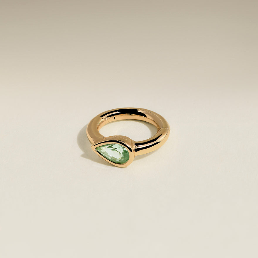 Green Sapphire Pear Seamless Piercing Hoop in Solid Gold-Astrid &amp; Miyu