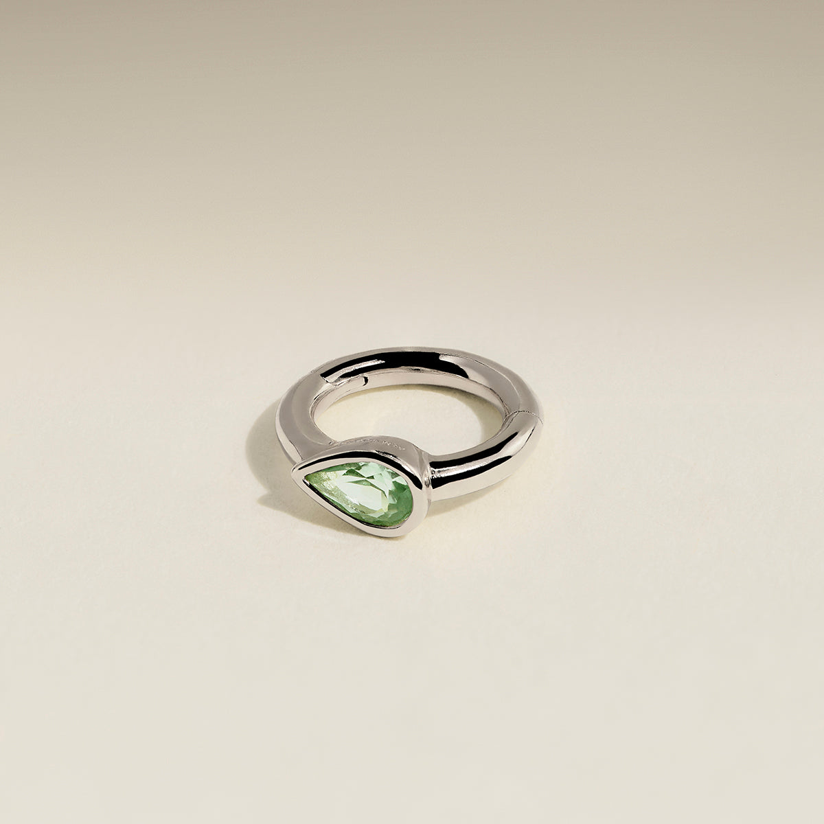 Green Sapphire Pear Seamless Piercing Hoop in Solid White Gold-Astrid &amp; Miyu