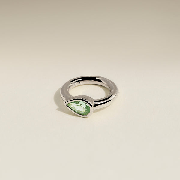 Green Sapphire Pear Seamless Piercing Hoop in Solid White Gold-Astrid &amp; Miyu