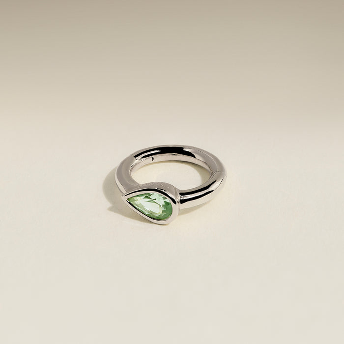 Green Sapphire Pear Seamless Piercing Hoop in Solid White Gold-Astrid &amp; Miyu
