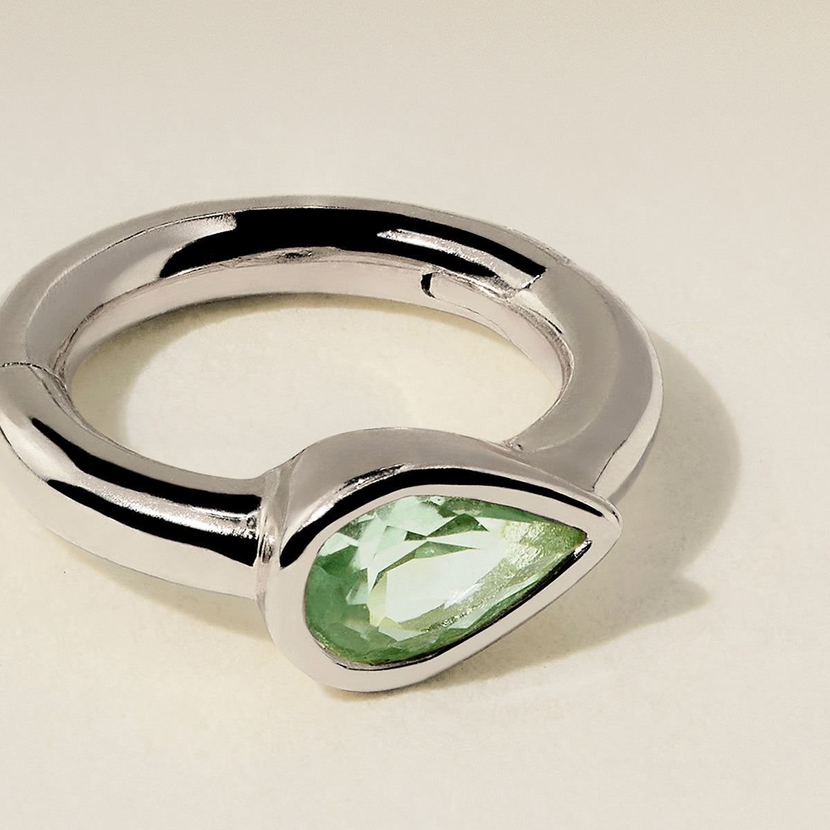 Green Sapphire Pear Seamless Piercing Hoop in Solid White Gold-Astrid &amp; Miyu