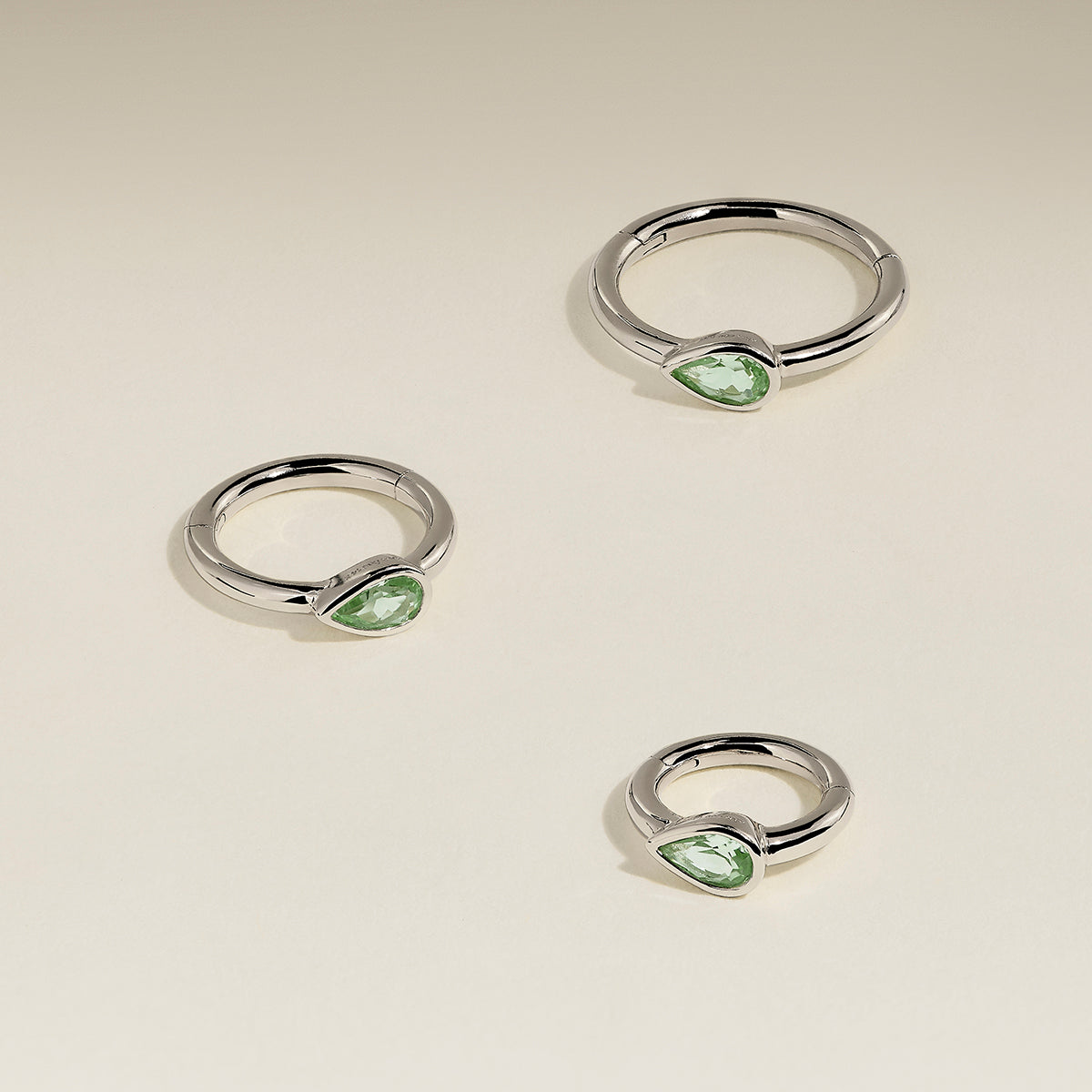 Green Sapphire Pear Seamless Piercing Hoop in Solid White Gold-Astrid &amp; Miyu