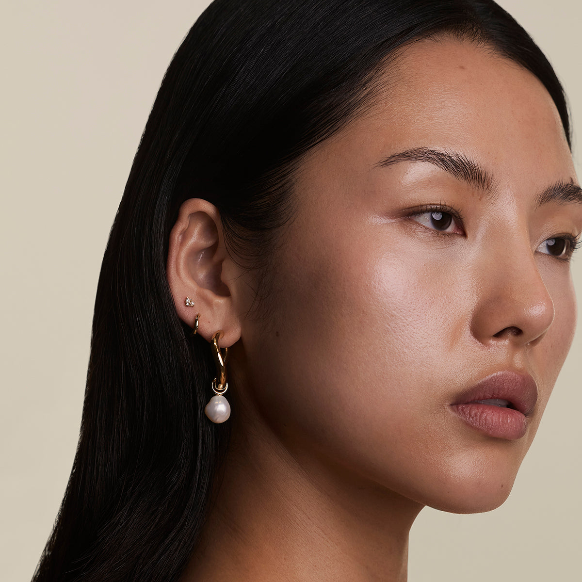 Serenity Pearl Charm XL Hoops in Gold-Astrid &amp; Miyu