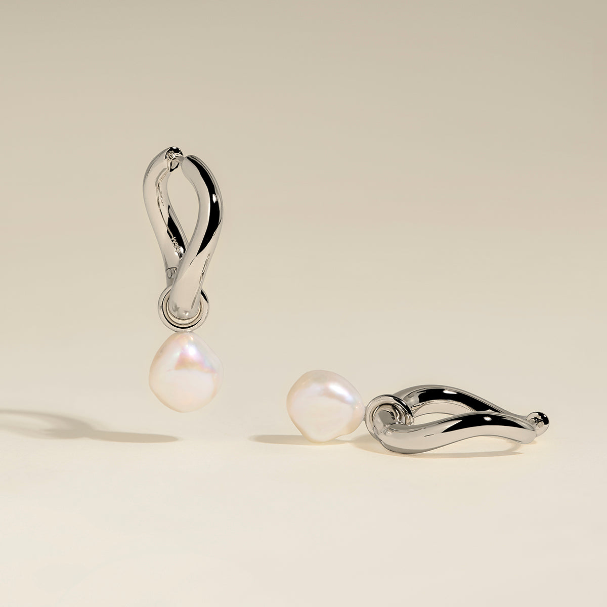 Serenity Pearl Charm XL Hoops in Silver-Astrid &amp; Miyu