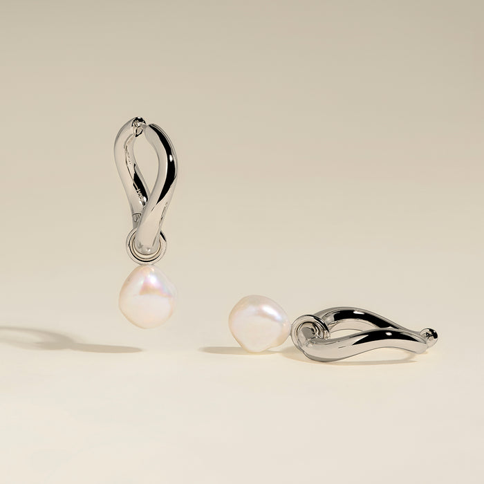 Serenity Pearl Charm XL Hoops in Silver-Astrid &amp; Miyu