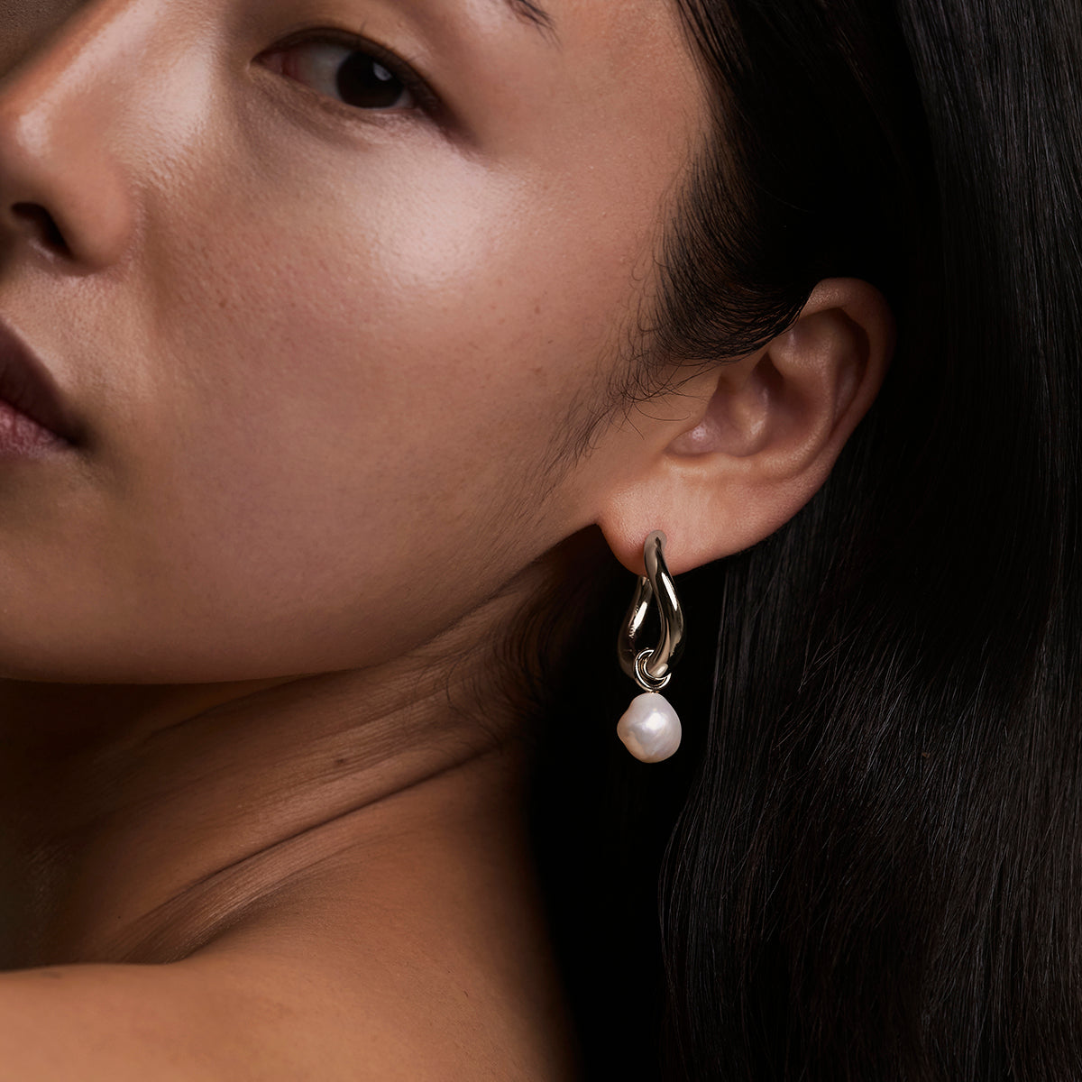 Serenity Pearl Charm XL Hoops in Silver-Astrid &amp; Miyu