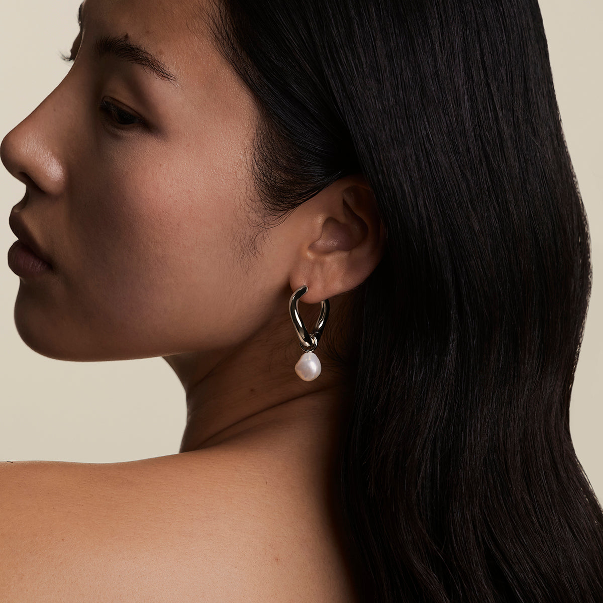 Serenity Pearl Charm XL Hoops in Silver-Astrid &amp; Miyu