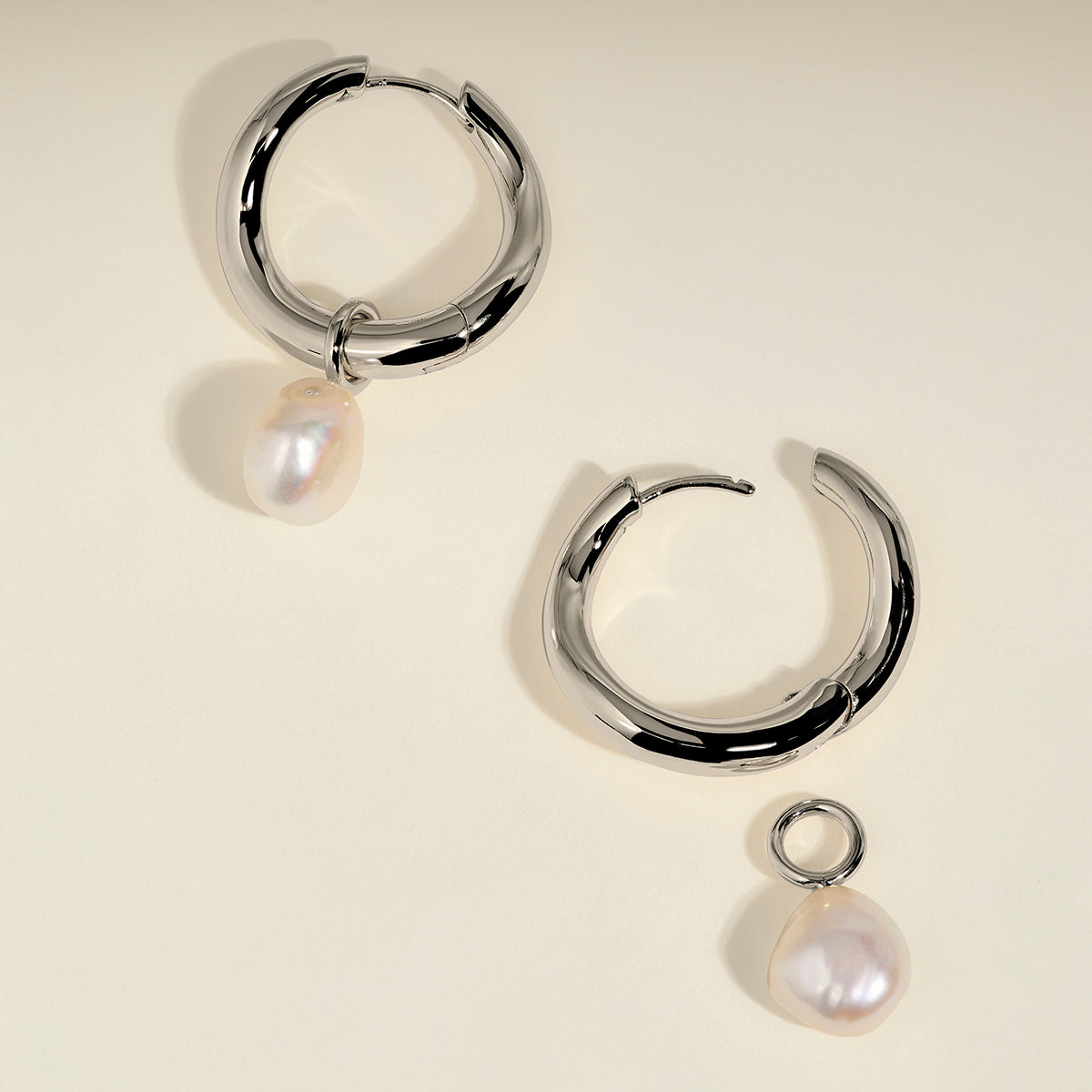 Serenity Pearl Charm XL Hoops in Silver-Astrid &amp; Miyu