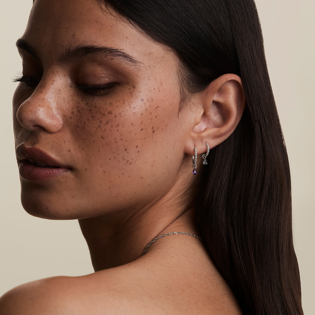 Amethyst February Earring Charm in Solid White Gold-Astrid &amp; Miyu